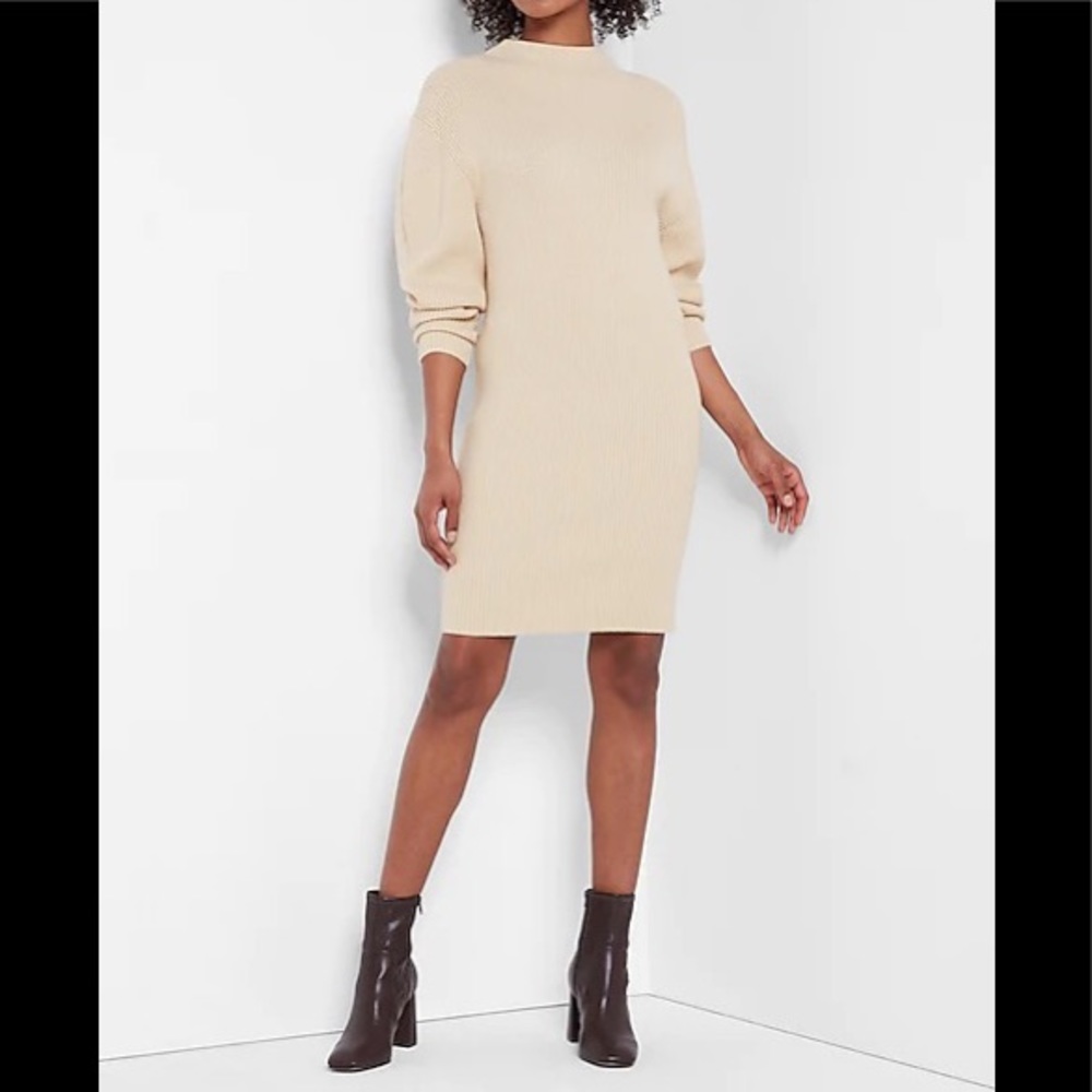 EXPRESS Mock Neck Sculpted Sleeve Sweater Dress